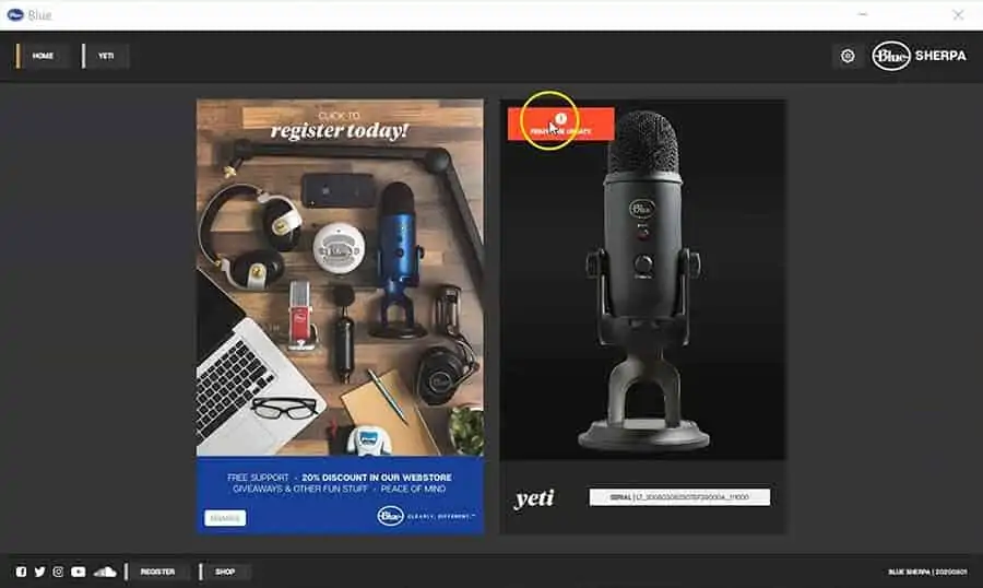 Blue Yeti Update Screen