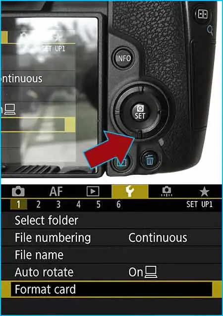 Formatting SD card in Canon EOS R