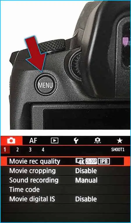 Menu button on Canon EOS R