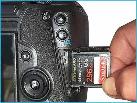 Canon EOS R SD card slot cover open