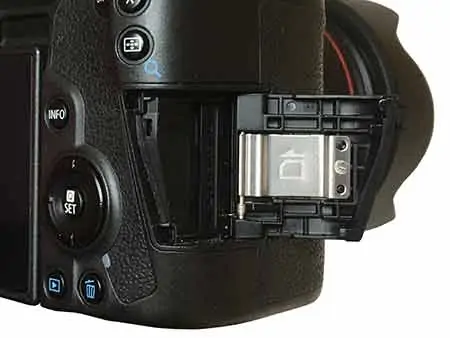 Canon EOS R SD card slot cover open