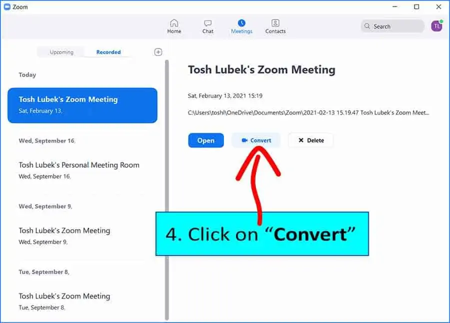 How to convert a Zoom recording - Step 4