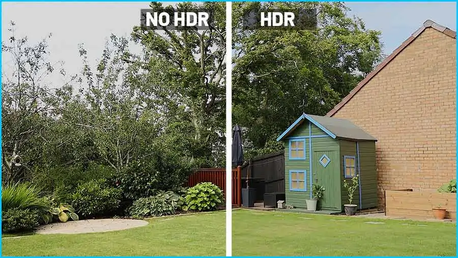 Comparing a scene with and without HDR