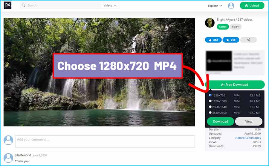 Choose a video resolution of 1280x720px.