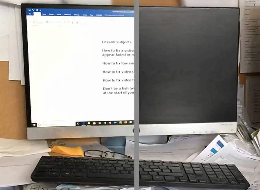 Remove glare from video clips of computer monitors and make them appear dark