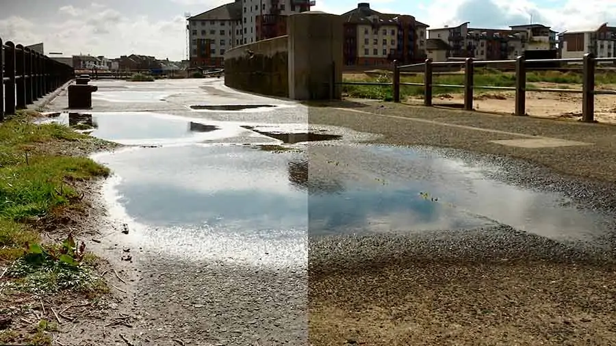Remove sun glare from video shots of wet road surfaces with a CPL filter