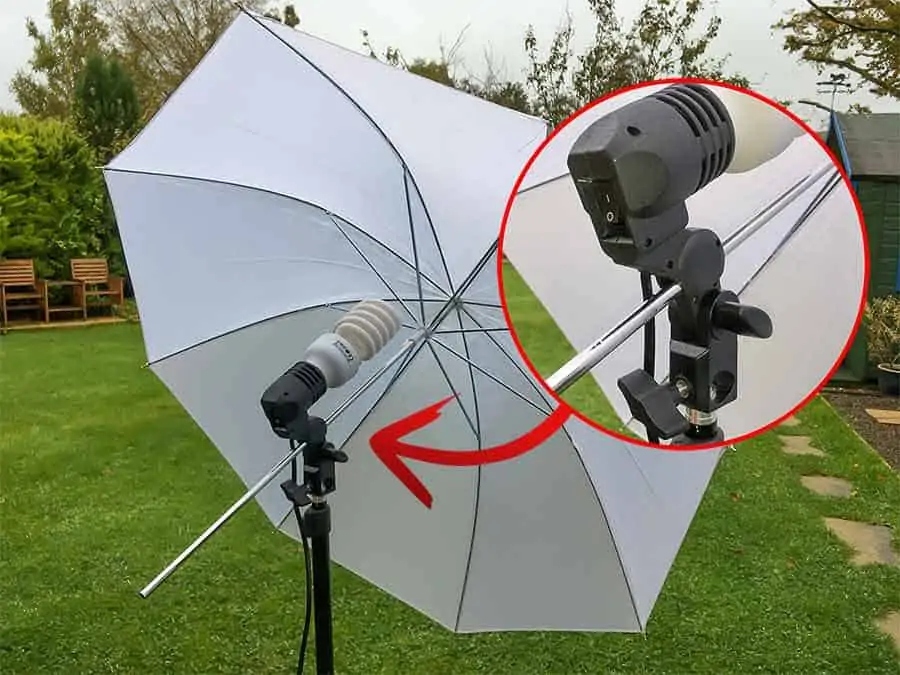 Shoot through umbrella mounted on light holder