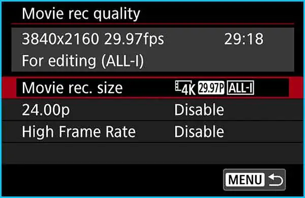 Edit Step 4 - Choose Movie Rec Size