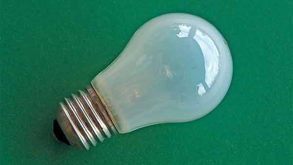 An example of a typical Edison screw tungsten light bulb