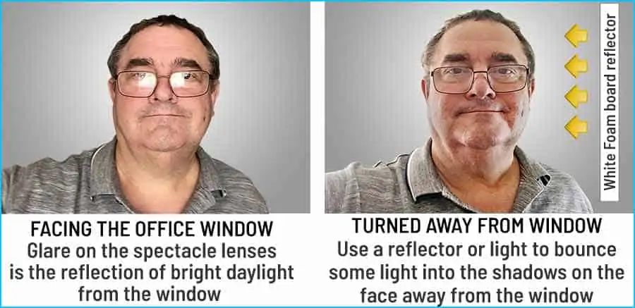 How to get rid of glare on eyeglasses due to the reflection of window light