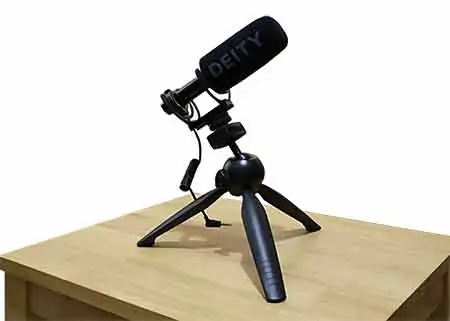Deity V-Mic D3 microphone on a mini tripod mount