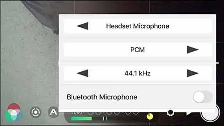 Audio setting page in FiLMiC Pro showing external mic has been selected