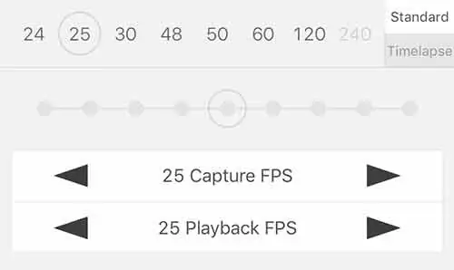 Available frame rates in Filmic Pro