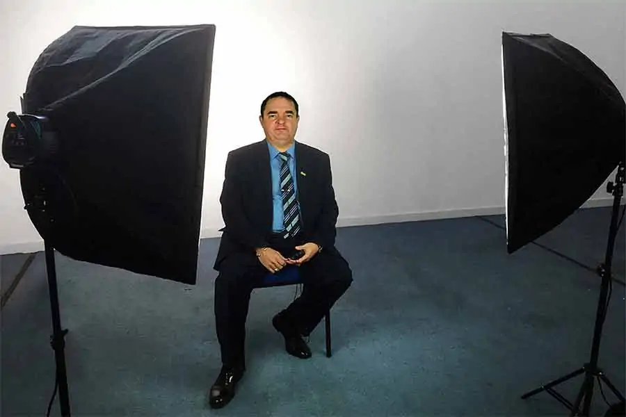 Two point lighting with softboxes in a diy video studio
