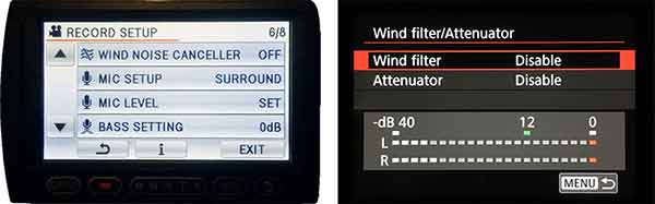 Camera wind noise filter/attenuator