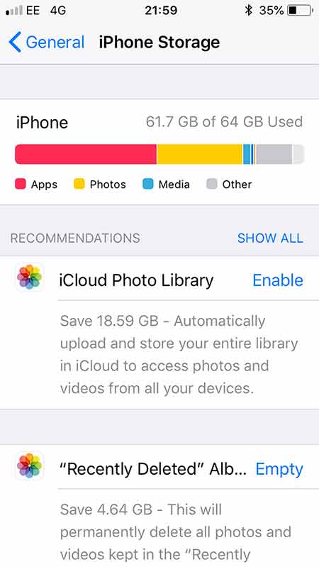 how to manage iPhone storage - recently-deleted