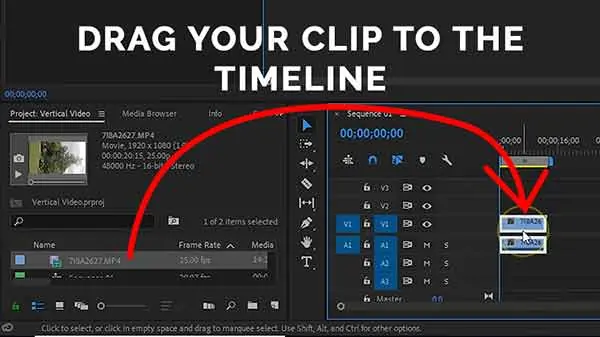 Drag a video clip onto your vertical video sequence timeline.