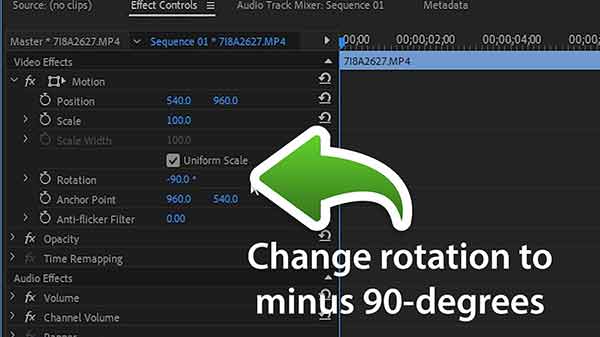 Change the clips rotation to -90 degrees.