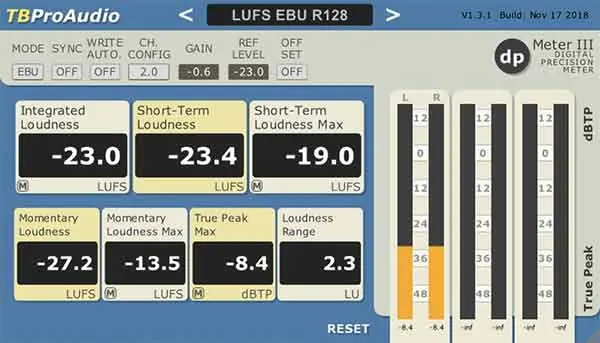 dpMeter 3 loudness meter interface