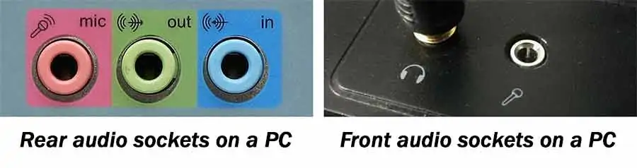 The audio input sockets on a PC