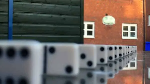 Demonstrating depth of field with iPhone using dominoes. The iPhone camera is focused on a domino 24 inches away.