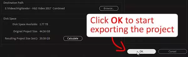 Step 7 in exporting a Premiere Pro project