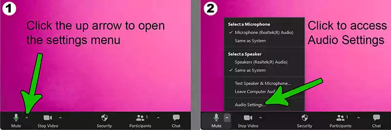 Access audio settings in a Zoom Meeting