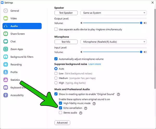 Zoom sound settings for music step 6