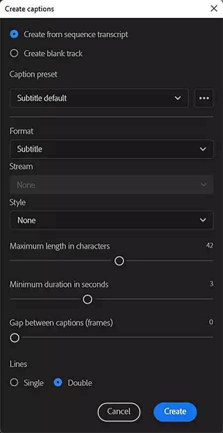 Create Captions Menu