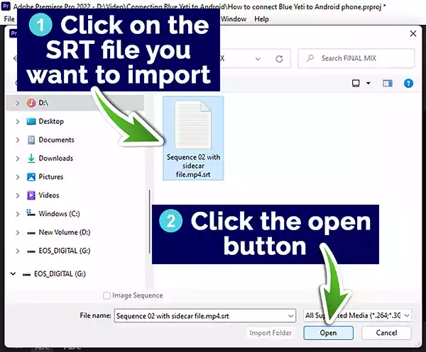 How to import an SRT file step 2