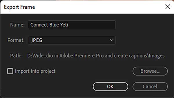 Completing the export of a still in Premiere Pro