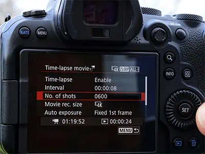 On the Time-lapse movie screen, select No. of shots
