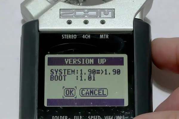 Zoom H4n Version Up screen