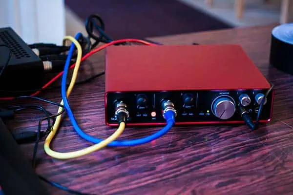 Focusrite Scarlett audio interface in a home studio