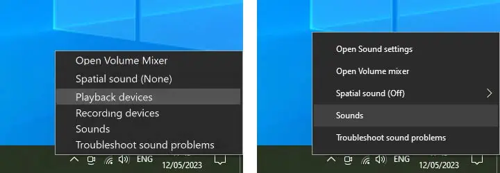 Speaker icon menus on Windows PCs