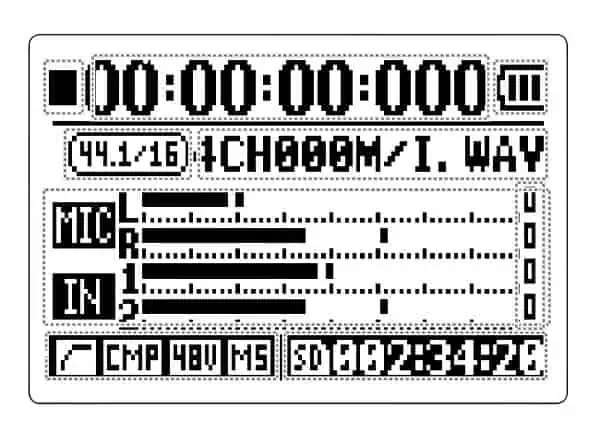 4 channel record screen on the Zoom H4n recorder