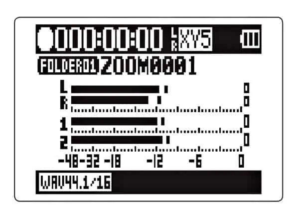 4 channel screen on the Zoom H5 recorder