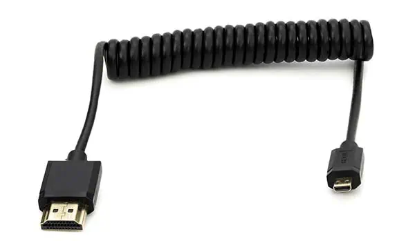 Coiled HDMI cable to connect the camera to the video capture card