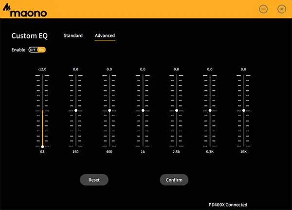 7 band custom EQ screen