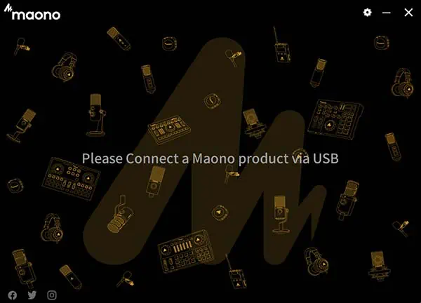 Screen grab from Maono-Link software saying, "Please Connect a Maono product via USB"