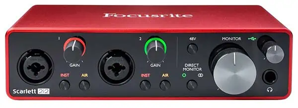 Image of a Focusrite Scarlett 2i2 3rd gen audio interface