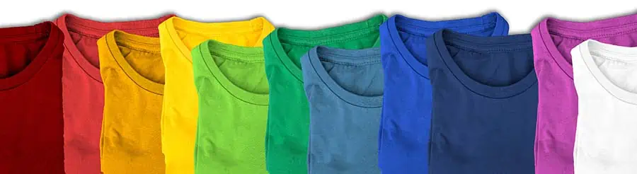 A rainbow of solid color T-shirts 