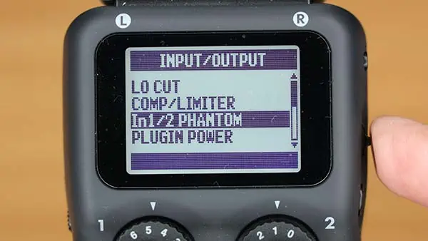 Does the Zoom H5 have phantom power - Step 3-Select In 1/2 PHANTOM